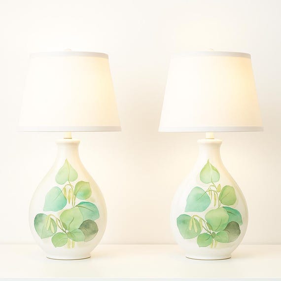 Rare Alka Kunst Kaiser Table Lamps Pair 1982 West Germany Porcelain Botanical Design