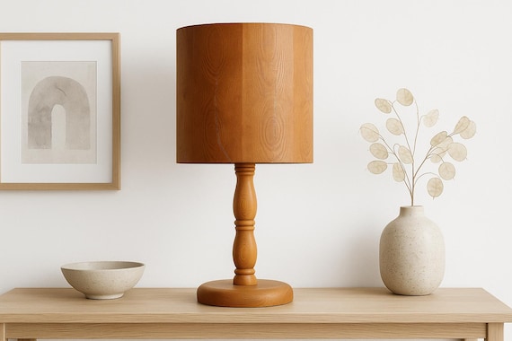 Wabi Sabi Wooden Lamp – Japandi Style Pine Lamp with Natural Cracks – Scandinavian Rustic Lighting for Zen Interiors