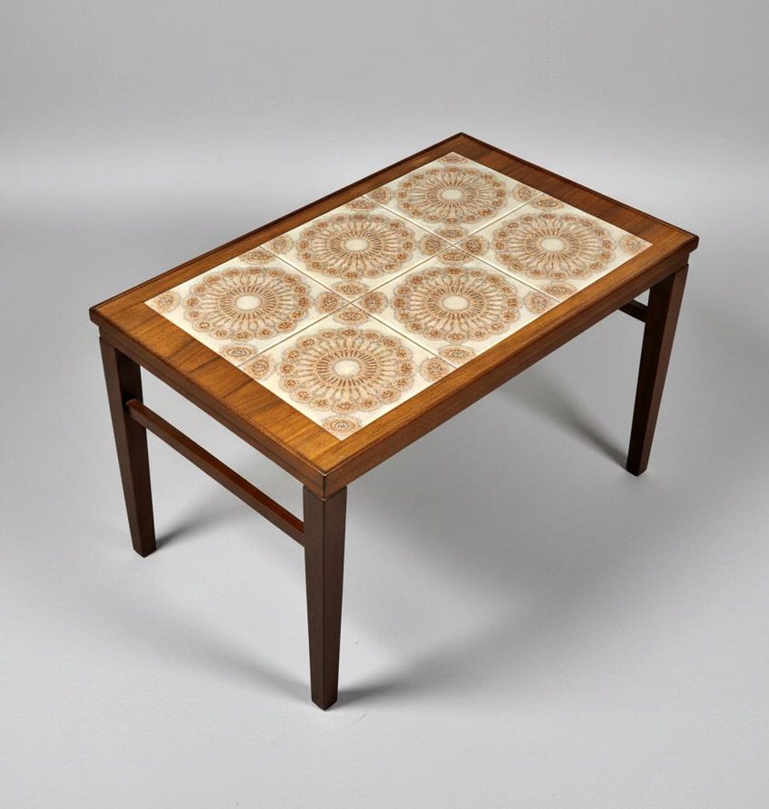 GMFH427○Kunst & Mobel Etablissement 北欧 ヴ Teak & Mahogany Coffee Table With Ceramic Tile Inlay – 1960s Mid