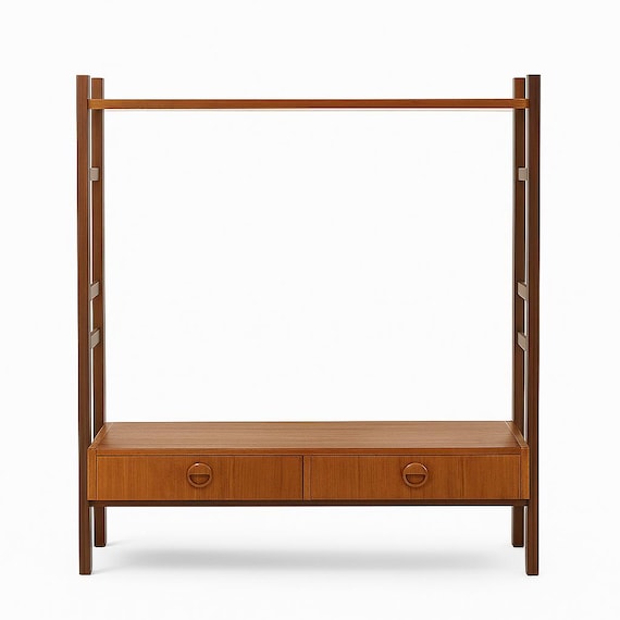 Mid-Century Teak Shelf with Drawers – Vintage Scandinavian Storage Rack