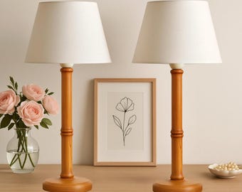Vintage Mid-Century Modern Pine Table Lamps (Pair) - Scandinavian Design