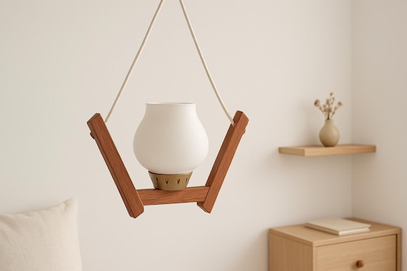 MCM Teak and Glass Pendant Lamp – 1950s , Scandinavian Retro Lighting