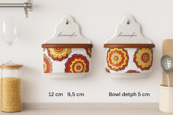Vintage Italian Ceramic Match Holders – Retro Fiammiferi Wall Mount Pots with Lids – 1970s Floral Decor