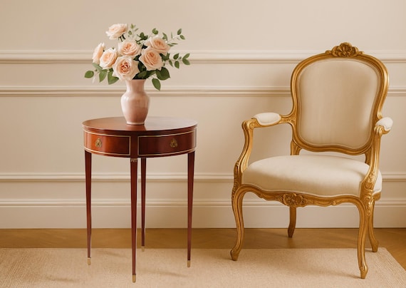 Louis XV Style Mahogany Round Table with Brass Fittings and Hidden Drawers