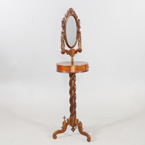 Antique Victorian Vanity Mirror – Hand-Carved Walnut Gentleman’s Dressing Stand