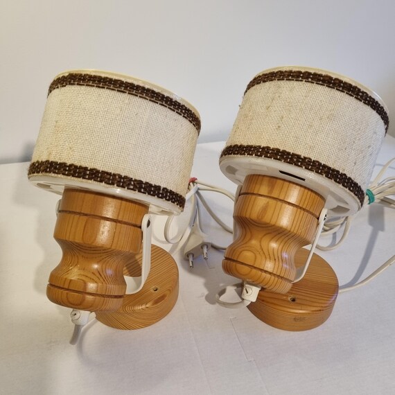 Vintage Retro Rustic Swedish Elidus Wall Lamp Pair | Mid-century modern Scandinavian pine wood lamps