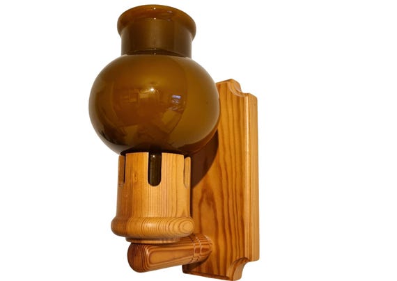 Vintage Markslöjd Boda Pine Wood Wall Lamp - 1970s Scandinavian Mid-Century Design - Pine Wood & Opal/Brown Cased Glass Shades