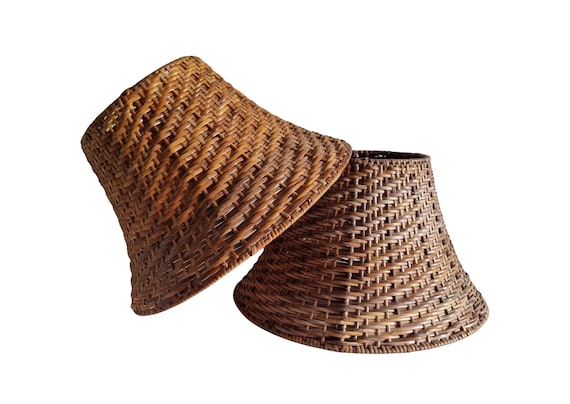Vintage Rattan Lampshade Pair, Vintage Wicker Lampshades