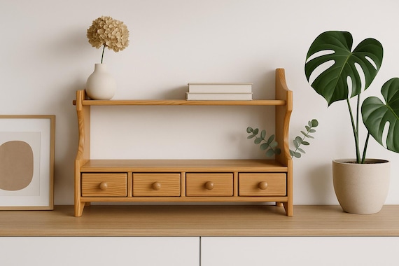 Vintage Pine Wall Shelf: Rustic Scandinavian Kitchen Decor