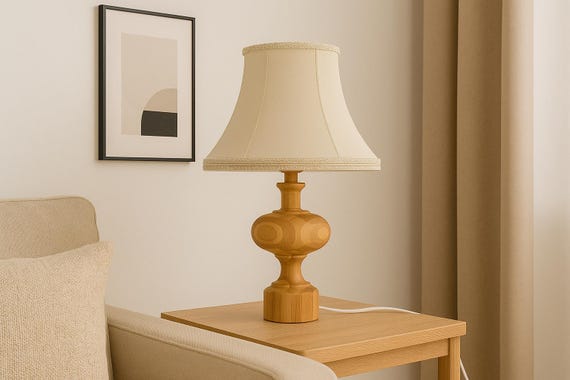 MCM Pine Wood Table Lamp –Scandinavian, 1970s Vintage Table Lamp ,Original Lampshades , Retro Lamp