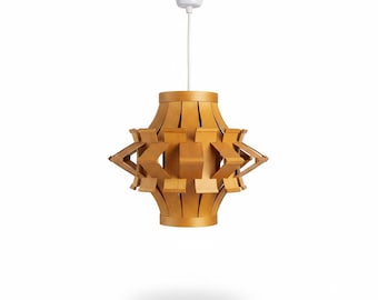 Skandynawska lampa wisząca z drewna – ręcznie rzeźbiony wzór, oświetlenie w stylu vintage nordyckim