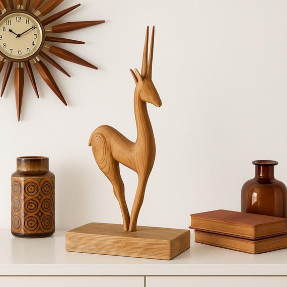 Hand Carved Wooden Antelope: Vintage Scandinavian Gazelle Figurine