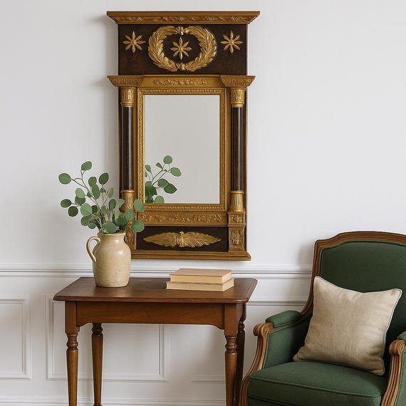 Regal Swedish Empire Mirror - Exquisite Neoclassical Accent - Vintage Gilded Wall Decor