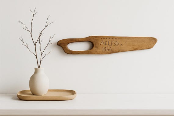 Antique Scandinavian Butter Paddle 1866 – Rustic Hand-Carved Folk Art with Name, Wabi Sabi Farmhouse Decor, Original patina