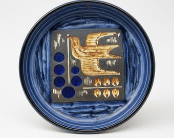 Olle Alberius Studio Ceramic Wall Plate, Uppsala-Ekeby, 25 cm Swedish Mid-Century Modern Art Pottery