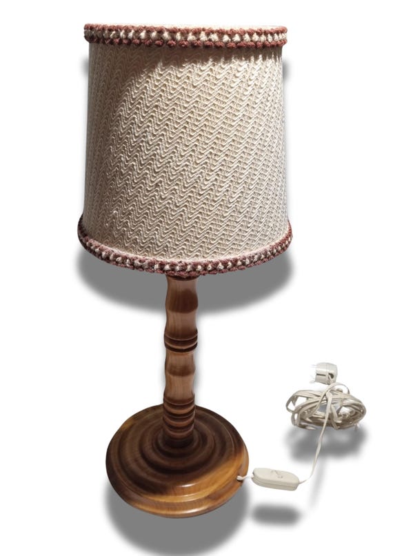 Retro Scandinavian Mid Century Table Lamp | Applewood Construction | Original Fabric Lampshade | 1960s Danish Design | 60 cm Tall
