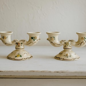 Porcelain Candle Holders – Hand-Painted Vintage Pair