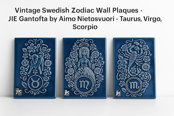 Vintage Swedish Zodiac Wall Plaques – JIE Gantofta by Aimo Nietosvuori – Taurus, Virgo, Scorpio