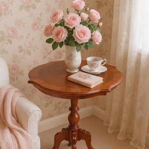 Vintage Mahogany Side Table – Elegant Pedestal Accent Table with Ornate 4-Legged – Classic Antique Decor