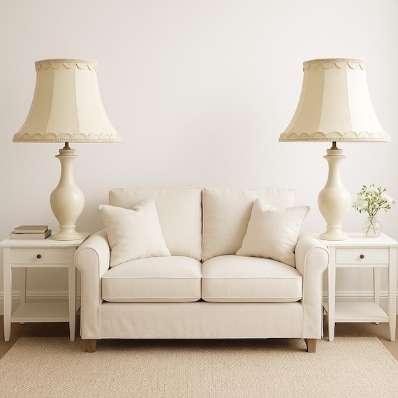 Vintage Cream Lampshade Pair: Oversized Retro Shades, Unused