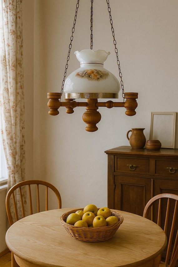 Scandinavian mid century  Pinewood Ceiling , Vintage Cottage pendant lamp , Pine Pendant