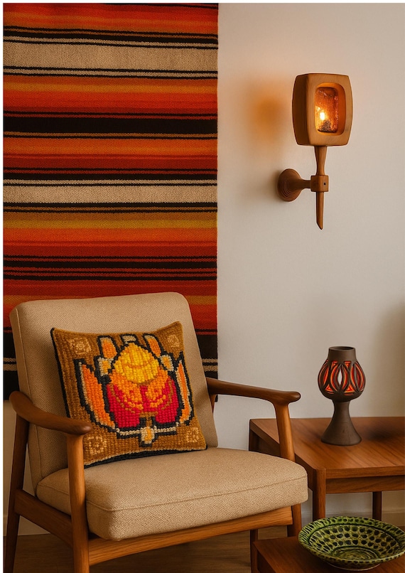 Handwoven Wool Tapestry- Swedish Vintage   – Extra Long Folk Art Runner / Striped Early 1900s Textile – Nordic Farmhouse Decor