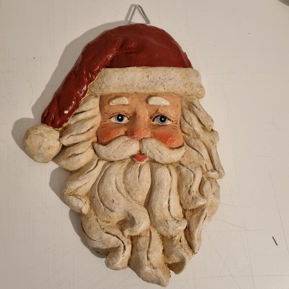 Vintage Christmas Santa Door Ornament - Retro Handmade Christmas Decoration, Mid Century Christmas Ornament