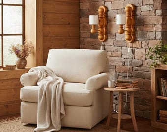 Rustieke houten wandlamp met stoffen kap, Cottagecore-wandlamp, gezellige leeslamp boerderij
