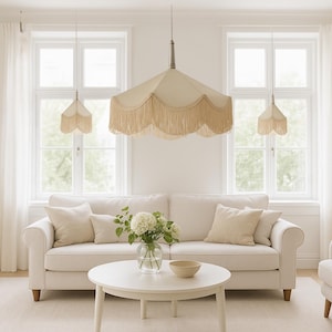 Vintage Fringe Pendant Light Set: Boho Fabric Shade Hanging Lamps