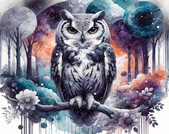 20 oz Skinny Owl Tumbler, Watercolor Design