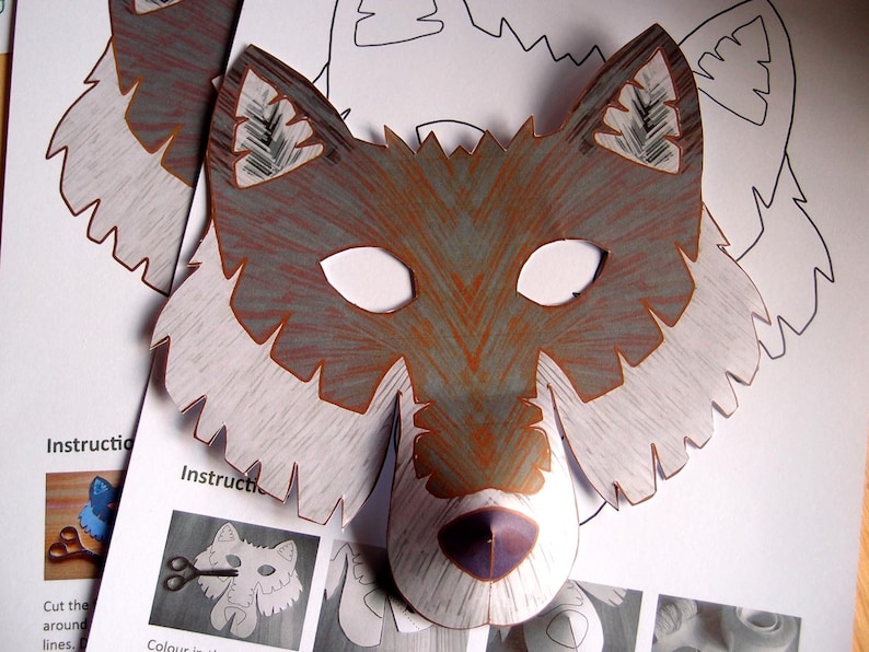 Wolf Mask Printable Craft Kit Kid's Craft Activity DIY Costume Etsy
