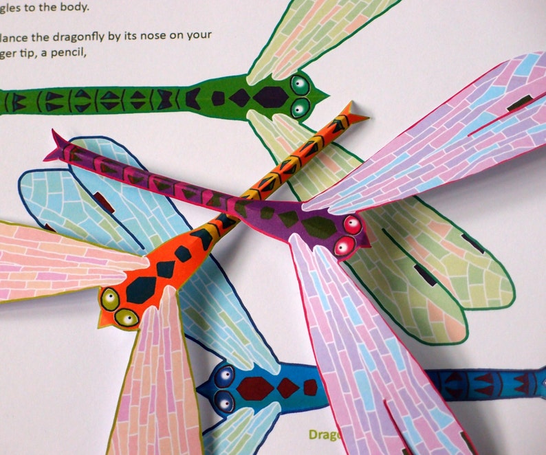 Balancing Dragonfly Toy Printable Craft Kit Kid's Craft Activity Physics Toy image 1