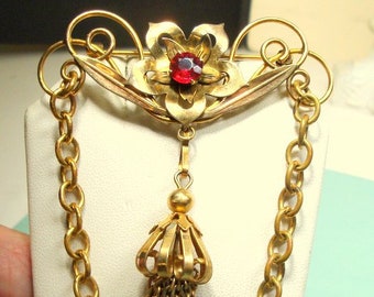 Vintage Silver Heart Star Bar Charm Chatelaine Brooch Pin