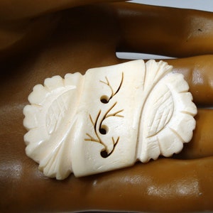 OxBone Art Deco Style Pin,  Hand Carved  & Pierced Classic 1950s Bar Brooch, Traditional