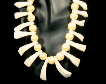 Buffalo WARRIOR, White Bison Teeth & Big Pearls, Sacred Path Glam Necklace, OOAK by Rachelle Starr