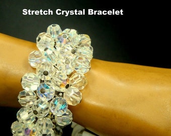 Crystal Bead Frilly Bracelet, Gorgeous  S-T-R-E-T-C-H  Bracelet, All Flirty Rainbow Sparkle Beads,  Charm Dangles on Silver, GLAM Party Girl