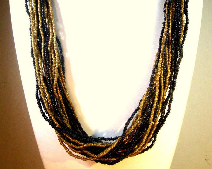 SALE 20 Strand Black N Gold Glass Seed Bead Tribal Necklace - Etsy