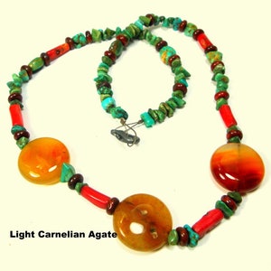 Vintage Turquoise Nugget Necklace: Carnelian Agate, Jasper & Coral, 1980s