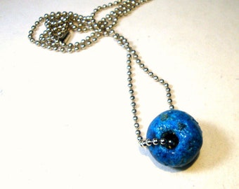 SALE, Evil Eye Blue Donkey Bead on a Long Ball Chain, Single Greek Vintage 1960s Protection Bead,  OOAK, Turquoise Ceramic