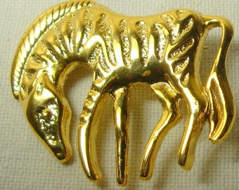 SALE, GOLD Zebra Pin, The Cutest Pin on the Planet... Critter is Trotting Along and Grazing Happily, 1980s  Brooch