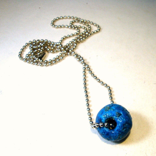 SALE, Evil Eye Blue Donkey Bead on a Long Ball Chain, Single Greek Vintage 1960s Protection Bead,  OOAK, Turquoise Ceramic
