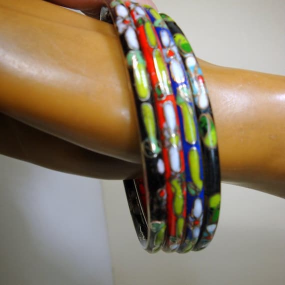 Vintage Chinese Cloisonne Bangle Bracelets: 1980s… - image 10