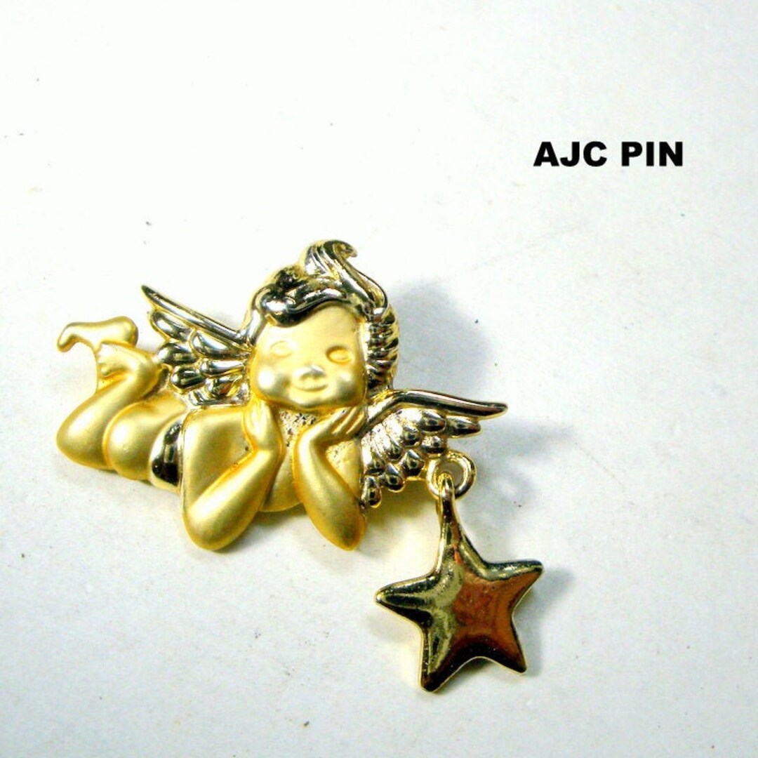 Vintage AJC Cherub Angel Pin: Gold Star Brooch, 1980s - Etsy