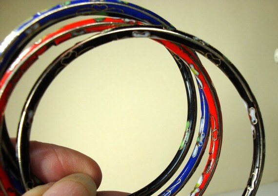 Vintage Chinese Cloisonne Bangle Bracelets: 1980s… - image 7