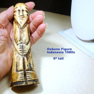 Oxbone Carved Man Sculpture: Indonesian Folk Art, 1980s, 6&quot; Tall