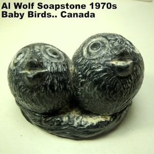 Al Wolf Soapstone Baby Owl Sculpture - First Peoples Carved Birds