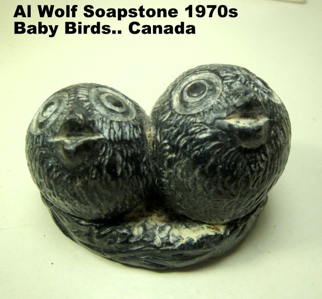 Al Wolf Soapstone Baby Owl Sculpture - First Peoples Carved Birds