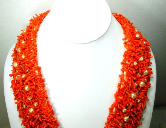 Red Branch CORAL Handsewn Collar Necklace, with P… - image 5