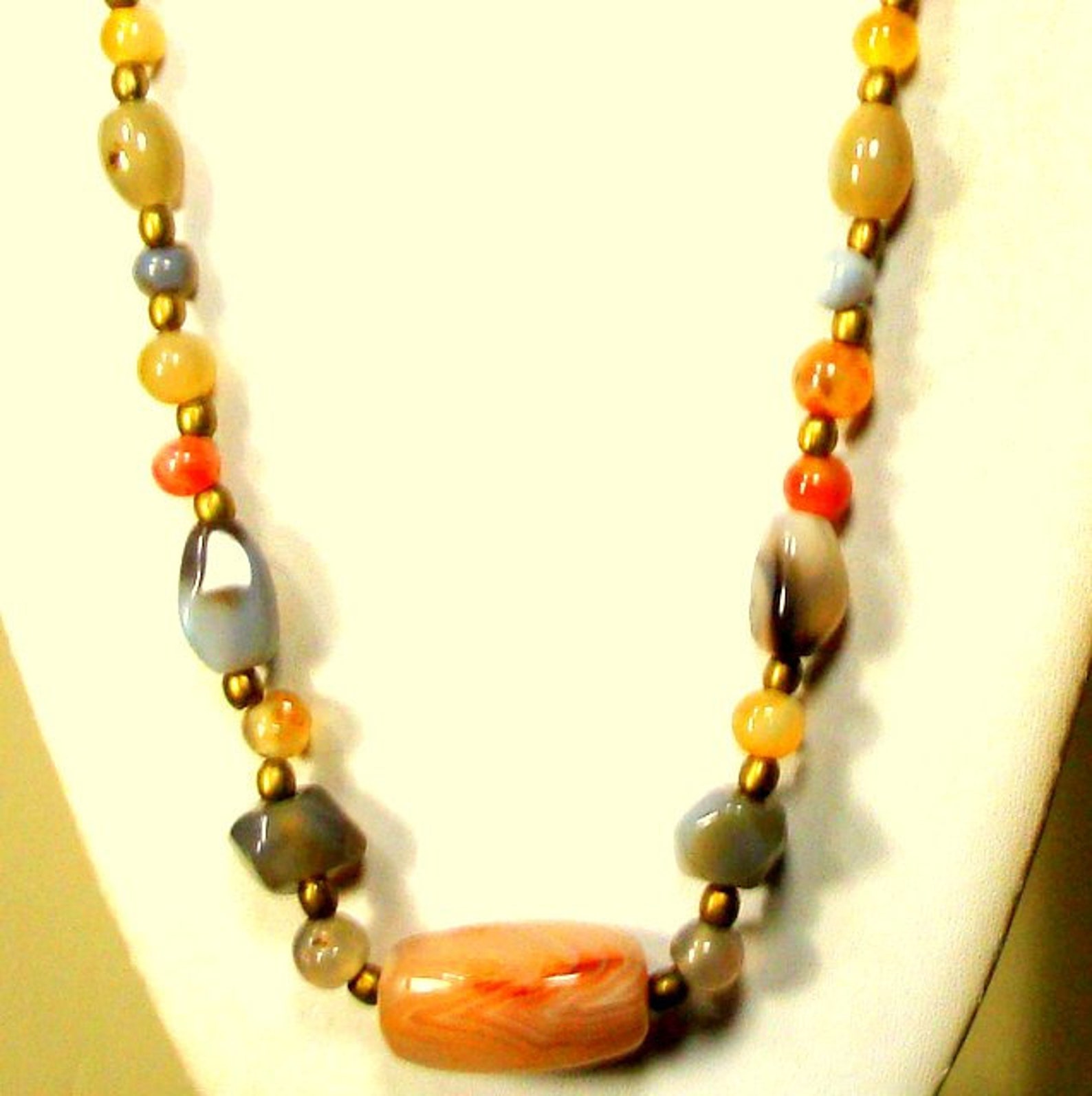 Agate Stone BEGGAR Beads 1960s Authentic Hippie Necklace 28 | Etsy