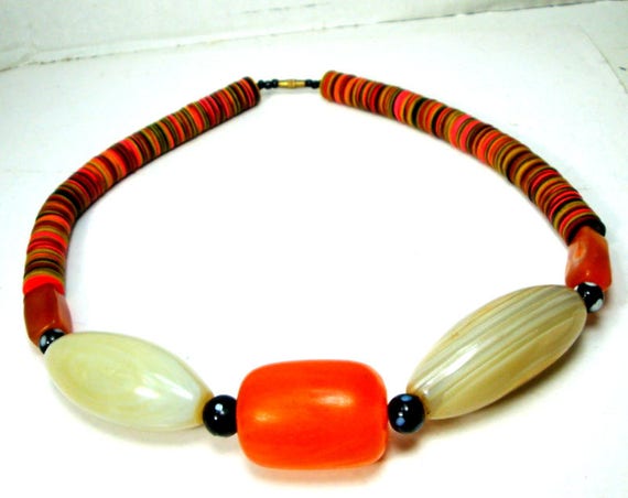 AFRICAN Trade Bead Necklace,  Giant White Agates,… - image 1